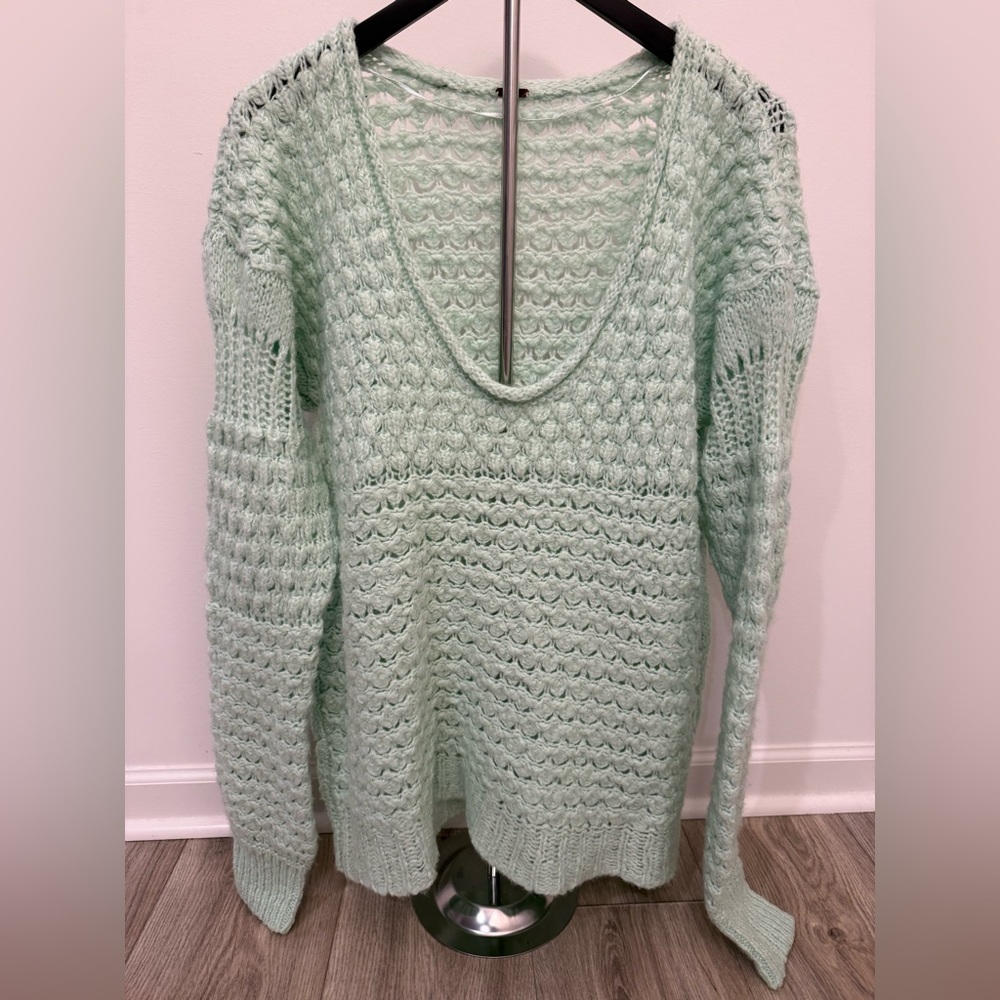 Free People Chunky Knit Sweater Mint Green Oversized Long Sleeve M
